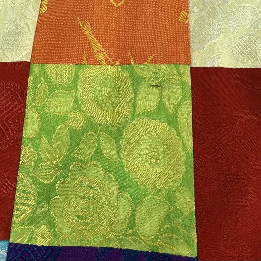 100% Silk Multi Colored Patchwork Chinese Table Cloth 16.7 x 75 Inches